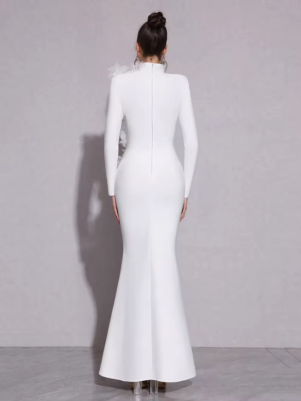 Splicing Flowers Turtleneck Long Sleeves Evening Bodycon Dress