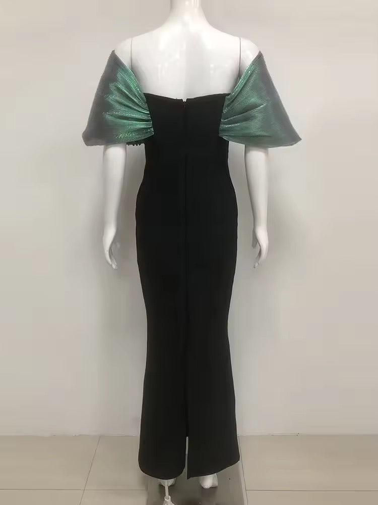 Strapless Puff Sleeves Beaded Bandage Dress