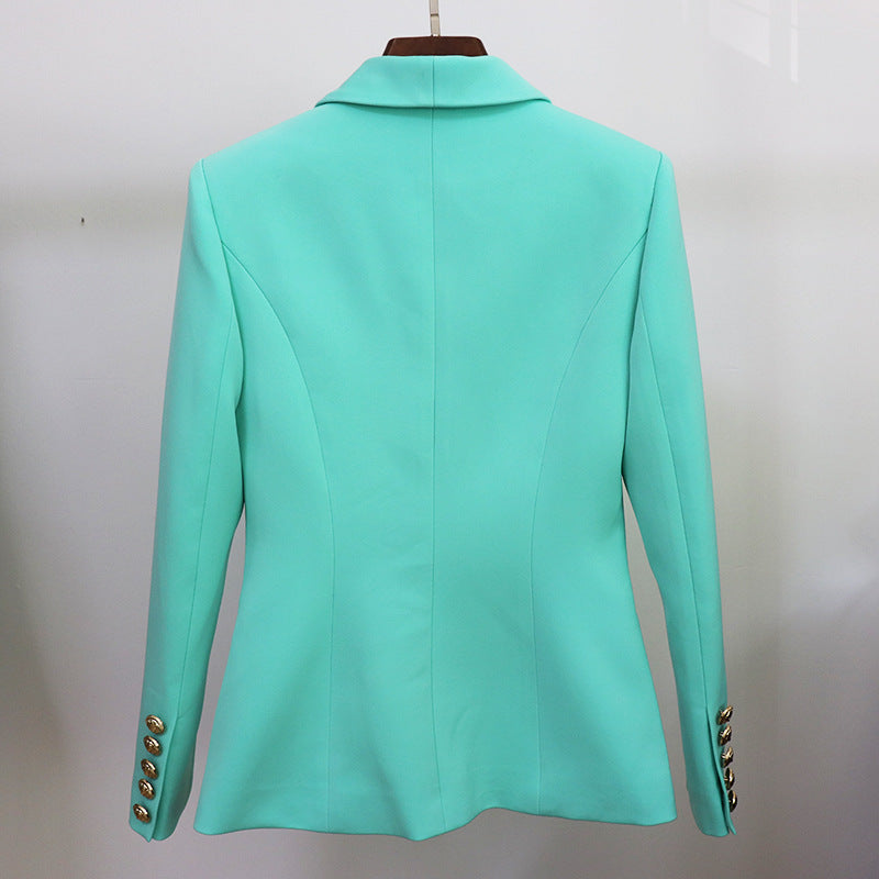 Blazer Head Metal Buckle Double Breasted Green Collar Blazer Mint Green
