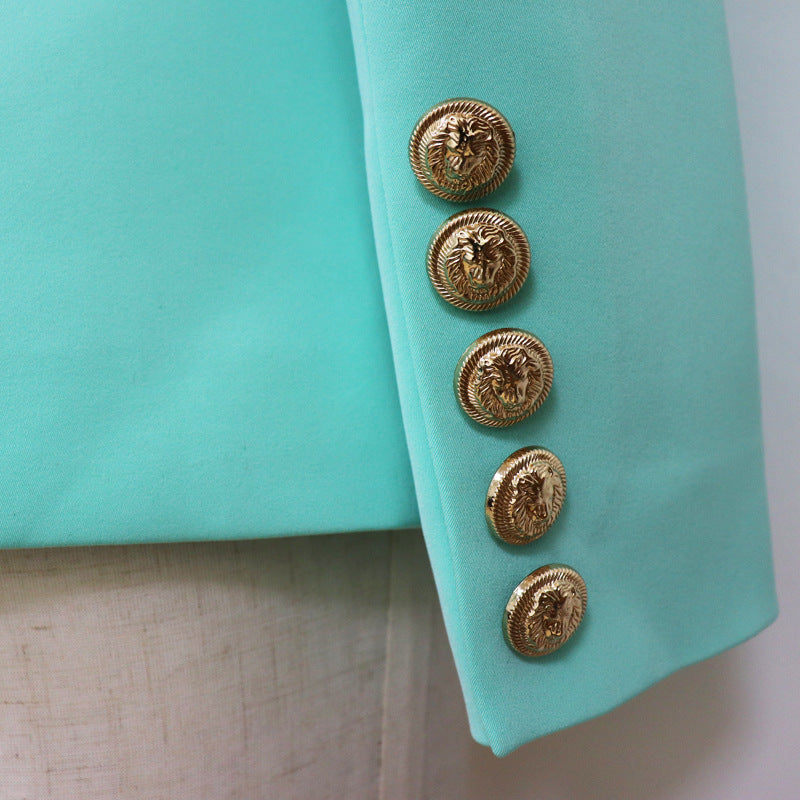 Blazer Head Metal Buckle Double Breasted Green Collar Blazer Mint Green