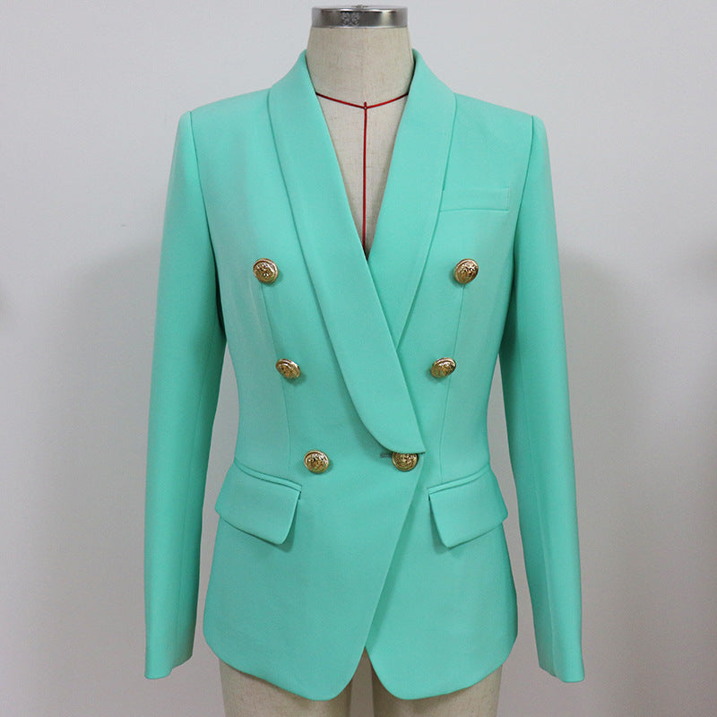 Blazer Head Metal Buckle Double Breasted Green Collar Blazer Mint Green