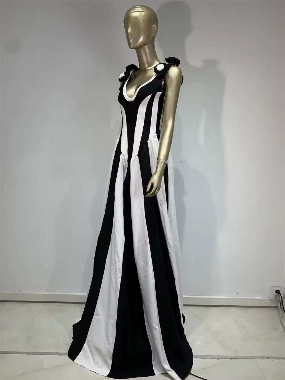 Flower Striped Patchwork Split Maxi Long Summer Bodycon Bandage Dress