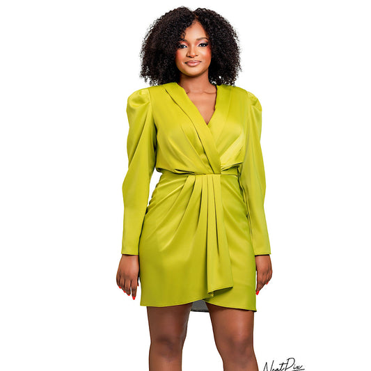 Lemon green long sleeve mini dress