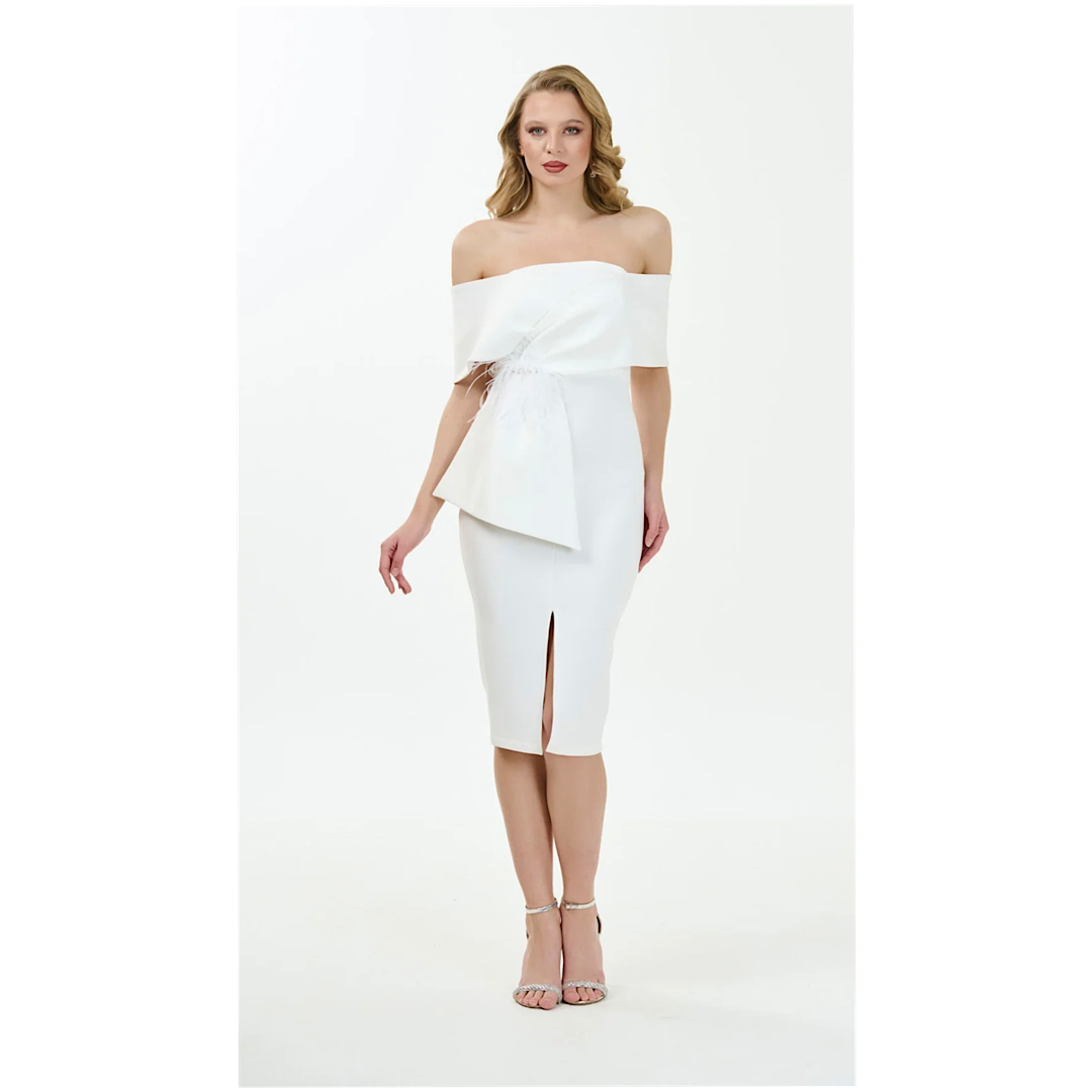 White feather evening dress