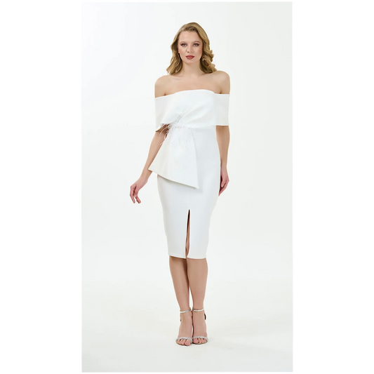 White feather evening dress