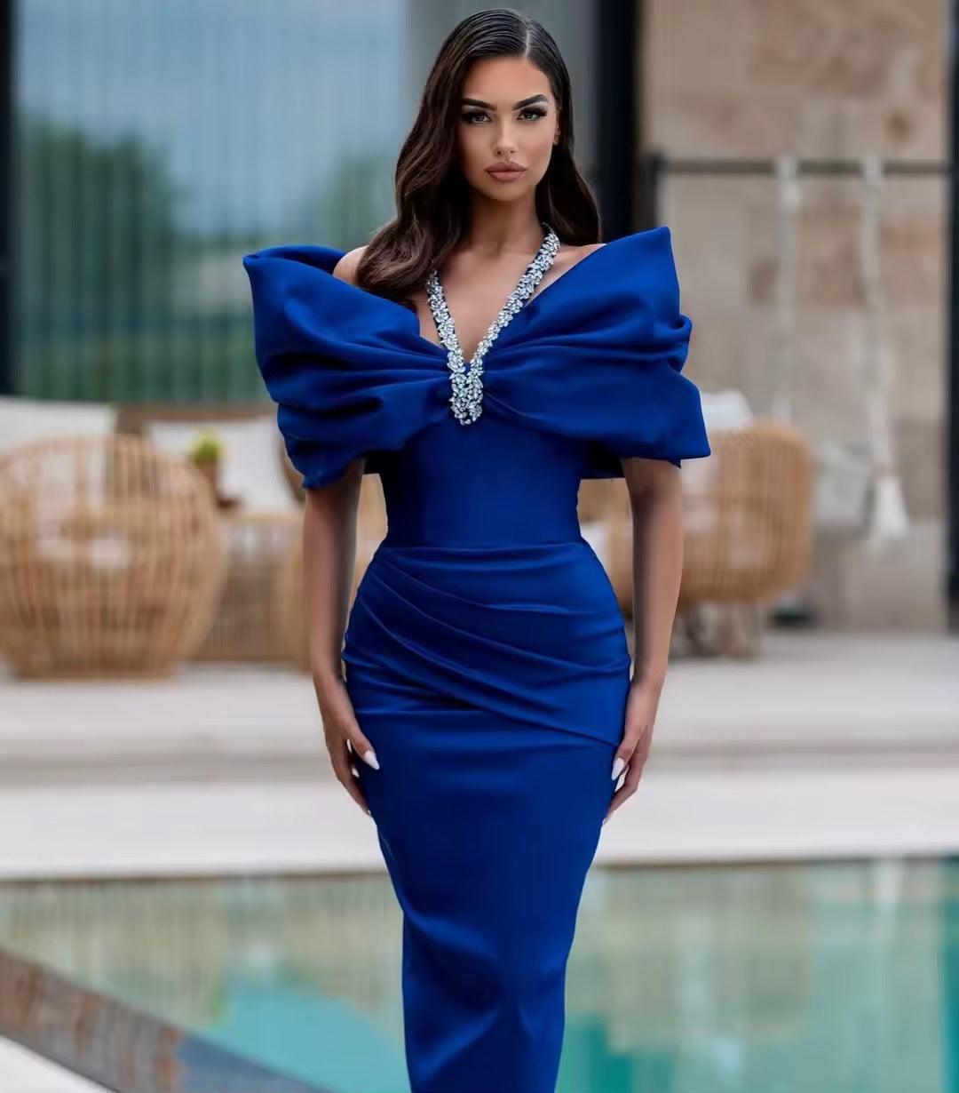 Sexy Off the Shoulder Crystal Halter Bodycon Long Bandage Dress