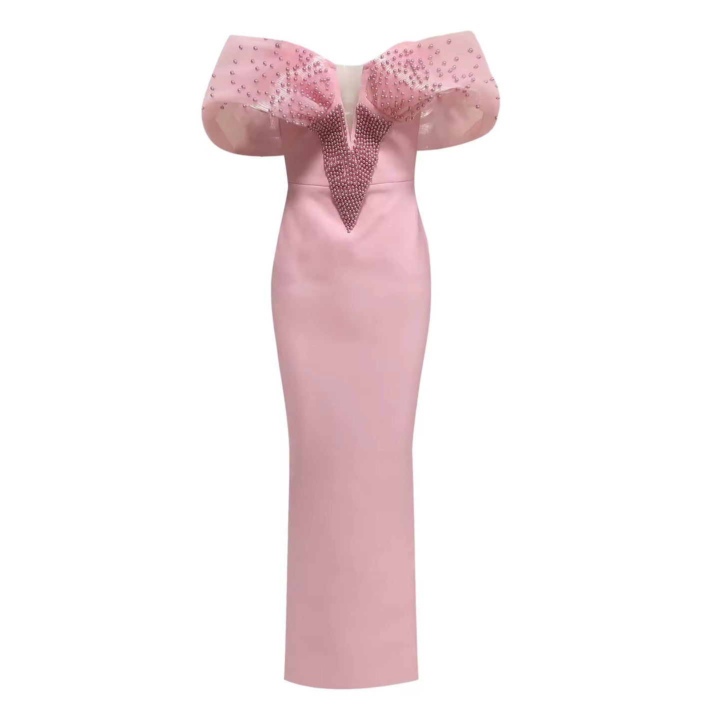 Off Shoulder Pearl pink Bodycon Maxi Long Bandage Dress