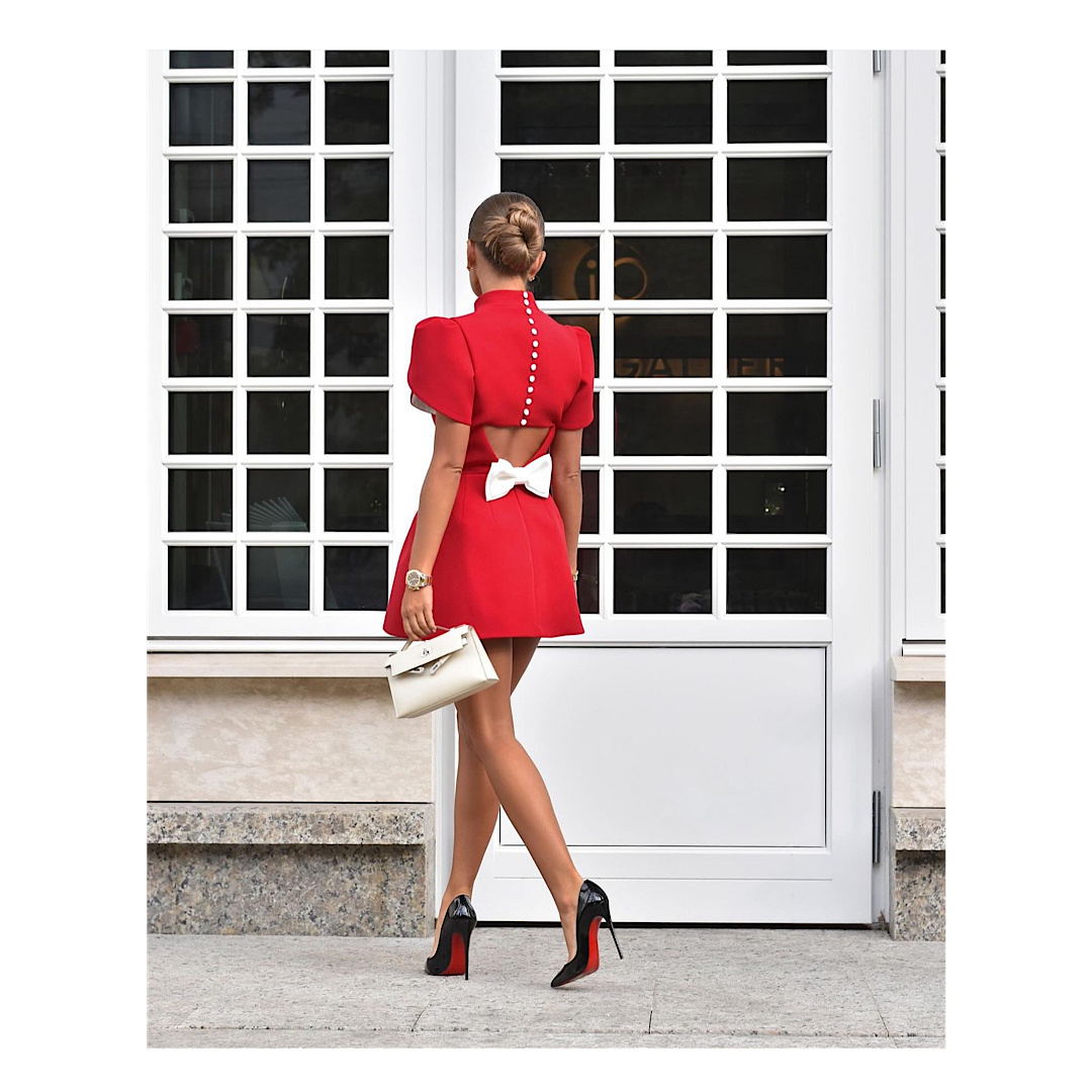 Red bow mini cut out dress