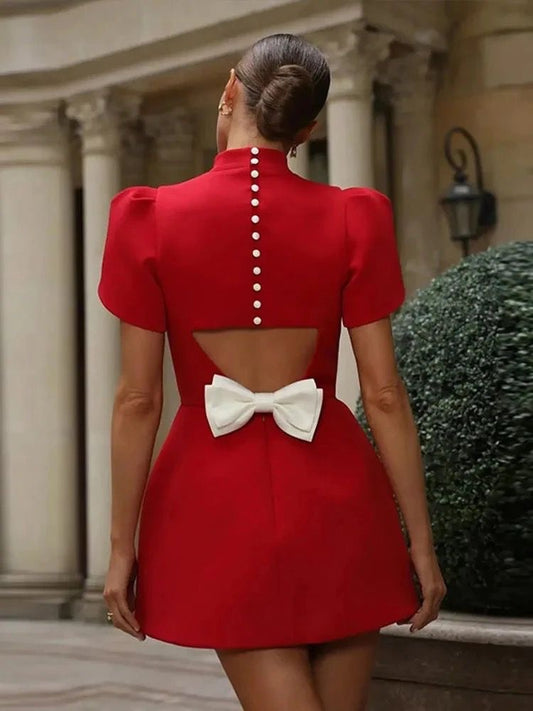 Red bow mini cut out dress