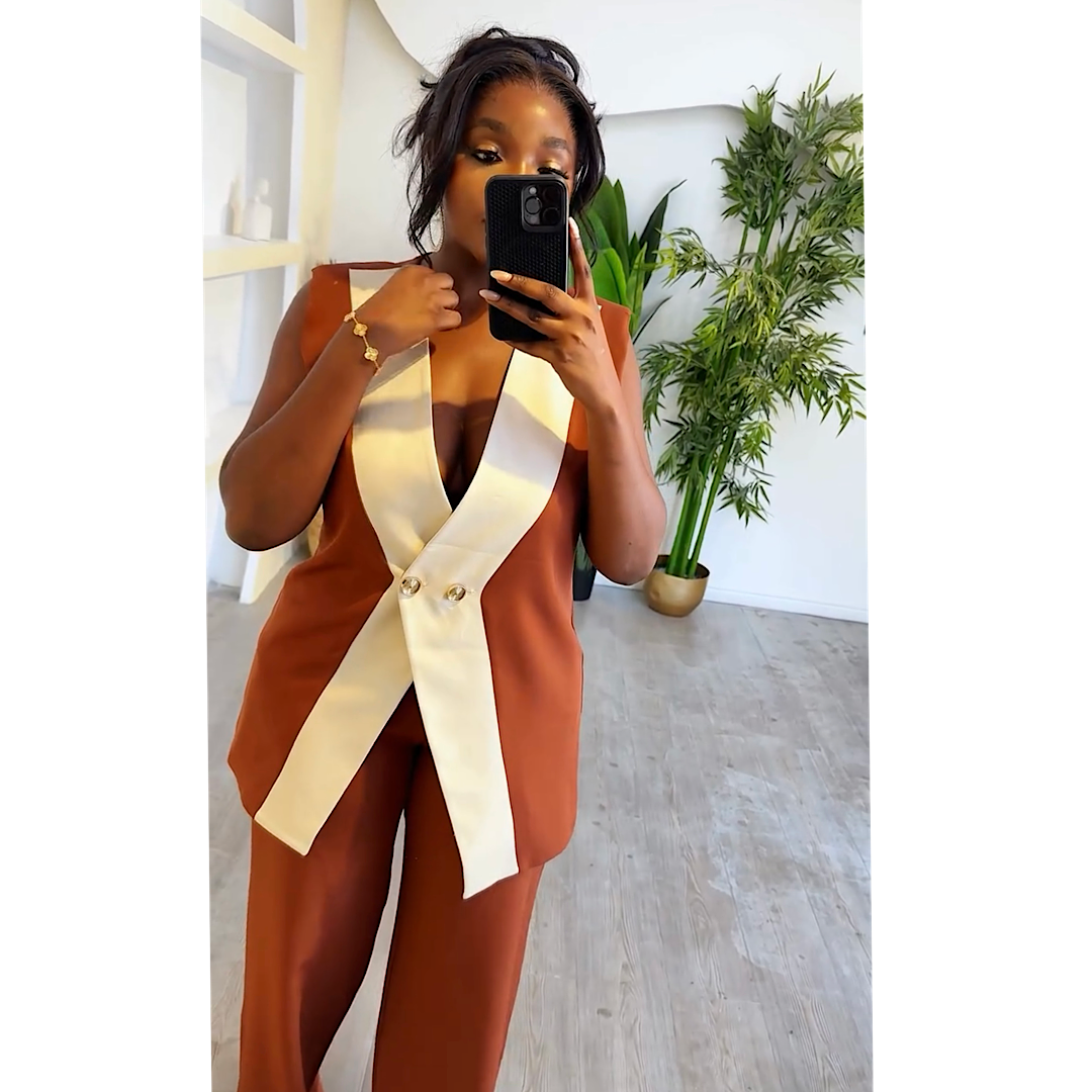 Brown and cream suit