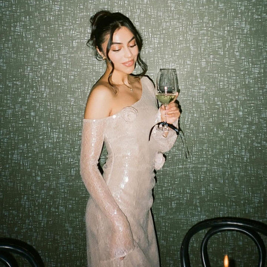 Spring Long Sleeve See through Hollow Out Cutout  Party Lace Sequin