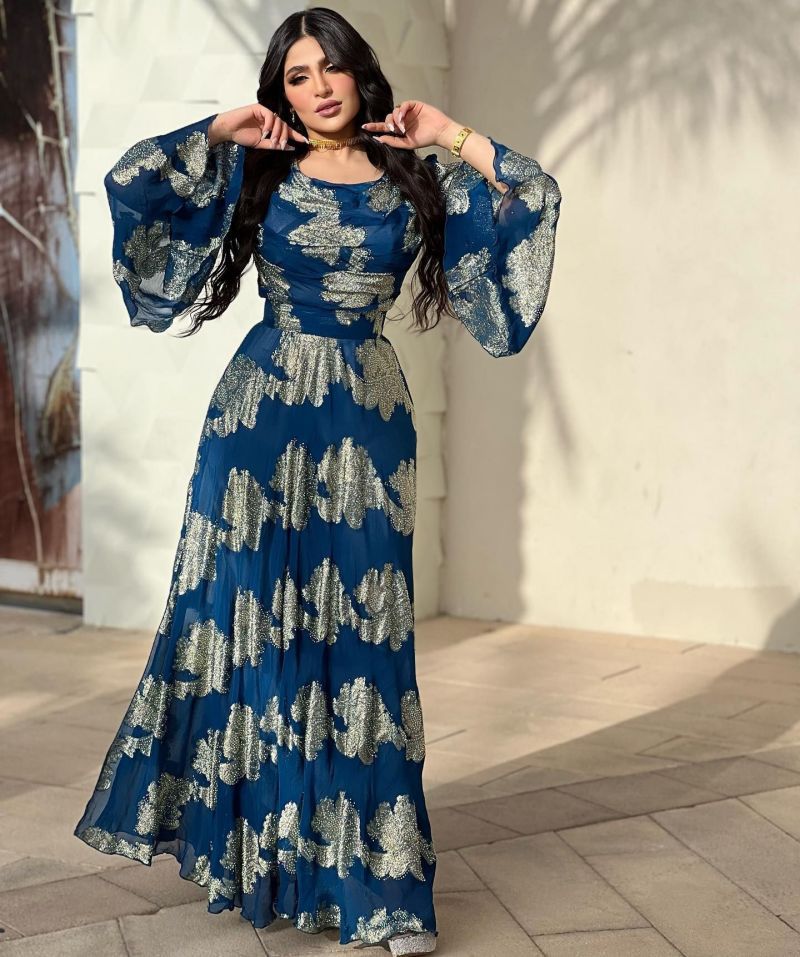 Bronze Printing Chiffon Ball Gown Dress
