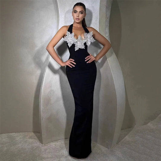 Halter Backless Diamond Bandage One Piec Cocktail Evening Dress