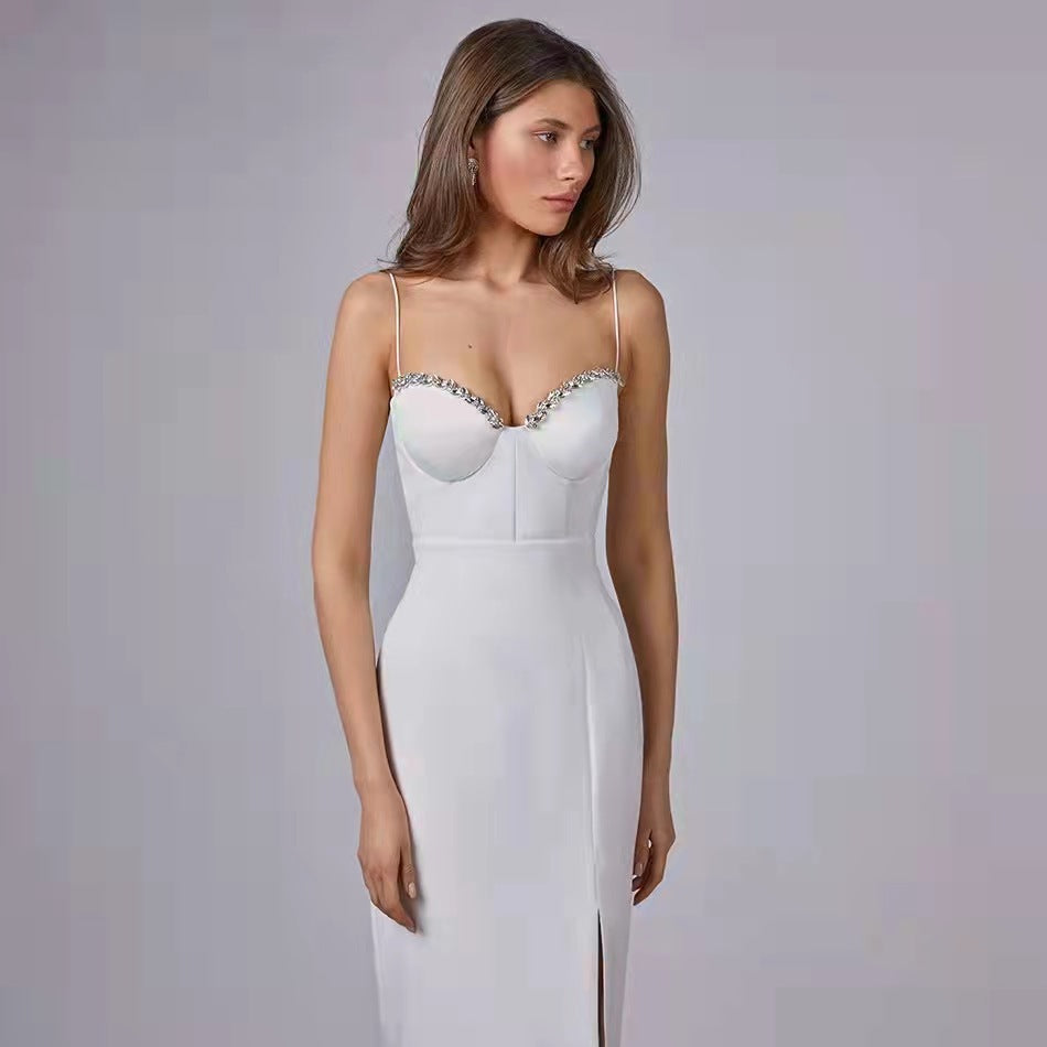 Diamond Socialite Camisole Slit Bandage One Piece Dress Cocktail Dress