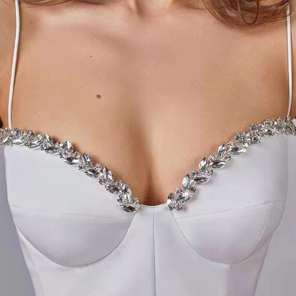 Diamond Socialite Camisole Slit Bandage One Piece Dress Cocktail Dress