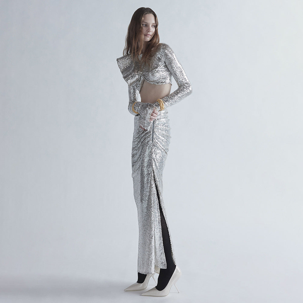 Long Sleeve sequin skirt Set
