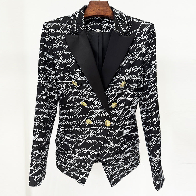 Early Spring Series Star English Letter Graphic Printing Double Breasted Slim Fit Blazer Jacket