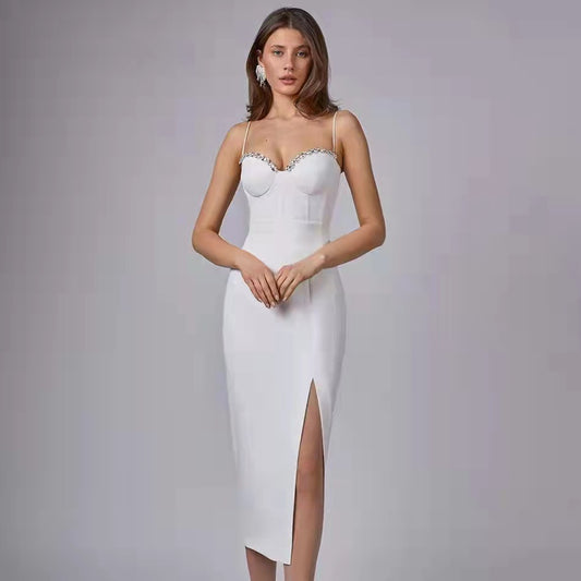 Diamond Socialite Camisole Slit Bandage One Piece Dress Cocktail Dress